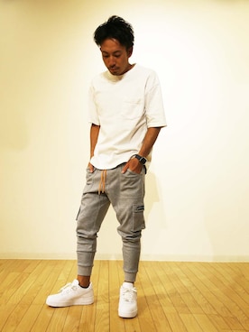 「GU（ジーユー）のアイテム（Tシャツ/カットソー、ホワイト系）」を使った、sebanatawさん（メンズ・165cm）の夏コーディネート