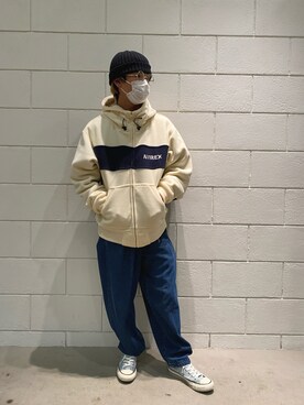 「AVIREX（アヴィレックス）のアイテム（その他アウター）」を使った、kkさん（メンズ・160cm）の秋コーディネート