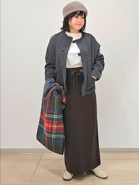 「アイテム（ハンチング/ベレー帽）」を使った、ICHINOSEさん（レディース・156cm）の秋コーディネート
