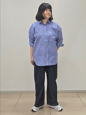 「かぐれ（カグレ）のコットンストライプレギュラーシャツ（シャツ/ブラウス）」を使った、ICHINOSEさん（レディース・156cm）の秋コーディネート