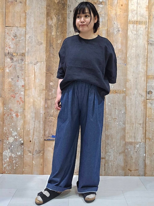 リネンクルーネックハーフスリーブ