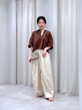 「BABYLONE（バビロン）のコットンナイロンタックパンツ（その他パンツ）」を使った、yukaさん（レディース・150cm）の夏コーディネート