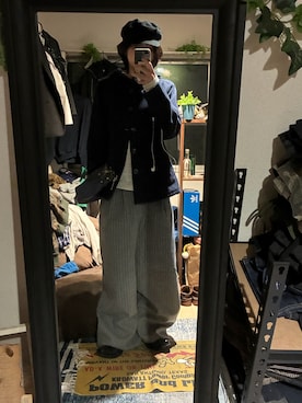 「アイテム（キャスケット、ブラック系）」を使った、主食メロンパンさん（メンズ・165cm）の秋コーディネート
