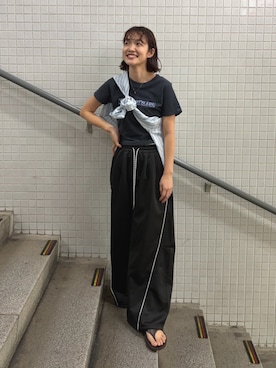 「Ungrid（アングリッド）のアイテム（パンツ）」を使った、北畠まみさん（レディース・159cm）の夏コーディネート