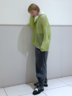 「PAGEBOY（ページボーイ）のパッチワークメッシュプルオーバー（ニット/セーター）」を使った、fukuamiさん（レディース・162cm）の春コーディネート