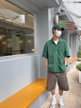 「plain-me（プレインミー）のアイテム（カーゴパンツ）」を使った、pinnnhannさん（メンズ・182cm）の夏コーディネート