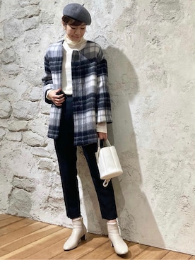 「フレンチカジュアル」｜「アイテム（ノーカラーコート）」を使った、Miさん（レディース・170cm）の冬コーディネート
