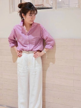 「ギンガムチェックシャツ」｜Miさん（レディース・170cm）の春コーディネート