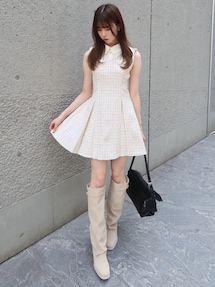 dazzlin シャツカラーツイードミニワンピース　アイボリー　S dazzlin ステッチアートシャツワンピース（ミックス