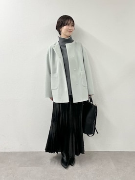 「アイテム（ノーカラーコート）」を使った、Haruさん（レディース・160cm）の冬コーディネート