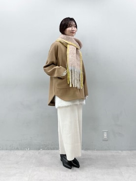 「アイテム（ノーカラーコート）」を使った、Haruさん（レディース・160cm）の冬コーディネート