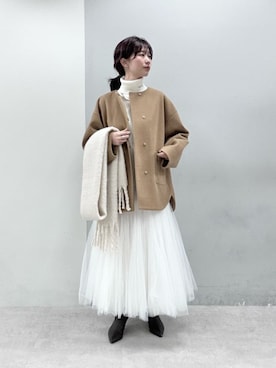 「アイテム（ノーカラーコート）」を使った、Haruさん（レディース・160cm）の冬コーディネート
