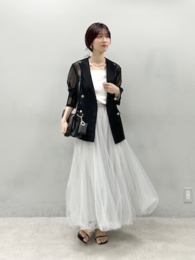 「LARUTA（ラルータ）の【LARUTA】メタル釦メッシュジャケット（テーラードジャケット、ブラック系）」を使った、Haruさん（レディース・160cm）の春コーディネート