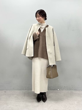 「アイテム（ノーカラーコート）」を使った、Haruさん（レディース・160cm）の冬コーディネート