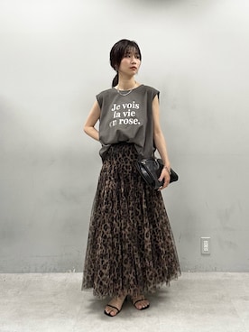 「LARUTA（ラルータ）の【LARUTA】シルケット風天竺フレンチプルオーバー（Tシャツ/カットソー、ブラック系）」を使った、Haruさん（レディース・160cm）の夏コーディネート