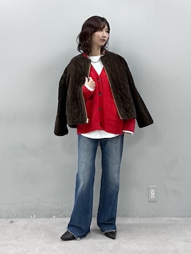 「アイテム（ノーカラーコート）」を使った、Haruさん（レディース・160cm）の冬コーディネート