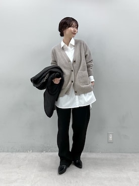 「アイテム（ノーカラーコート）」を使った、Haruさん（レディース・160cm）の冬コーディネート