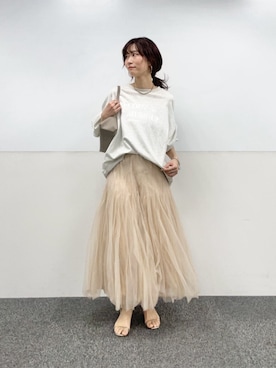 「LARUTA（ラルータ）の【LARUTA】ダブルマチボリュームチュールスカート（スカート、ピンク系）」を使った、Haruさん（レディース・160cm）の春コーディネート