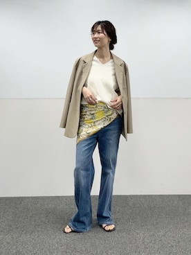 「LARUTA（ラルータ）の【LARUTA】アウトポケットテーラードジャケット（テーラードジャケット、ベージュ系）」を使った、Haruさん（レディース・160cm）の春コーディネート