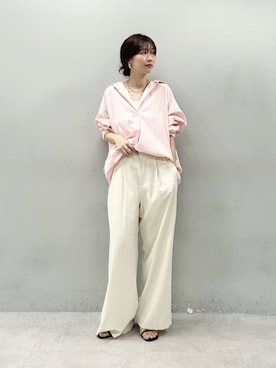 「LARUTA（ラルータ）の【LARUTA】ツイストカルゼタックパンツ（スラックス、ホワイト系）」を使った、Haruさん（レディース・160cm）の春コーディネート