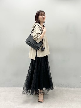 「LARUTA（ラルータ）の【LARUTA】フード付スキッパーダンボールパーカー（パーカー、ベージュ系）」を使った、Haruさん（レディース・160cm）の春コーディネート