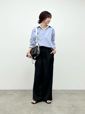 「LARUTA（ラルータ）の【LARUTA】3本タックワイドスラックス（スラックス、ブラック系）」を使った、Haruさん（レディース・160cm）の春コーディネート