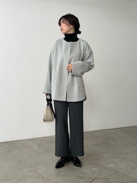 「アイテム（ノーカラーコート）」を使った、Haruさん（レディース・160cm）の冬コーディネート