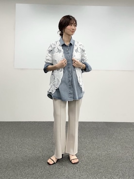 「LARUTA（ラルータ）の【LARUTA】デニムオーバーシャツ（シャツ/ブラウス、ブルー系）」を使った、Haruさん（レディース・160cm）の春コーディネート