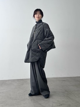 「アイテム（ノーカラーコート）」を使った、Haruさん（レディース・160cm）の冬コーディネート