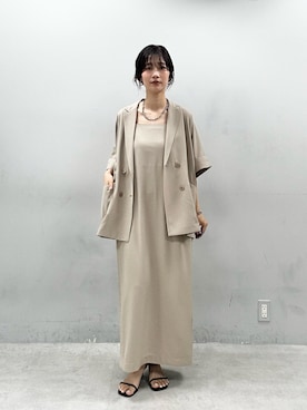 「LARUTA（ラルータ）の【LARUTA】ジャケットSETキャミワンピース（テーラードジャケット、ベージュ系）」を使った、Haruさん（レディース・160cm）の夏コーディネート