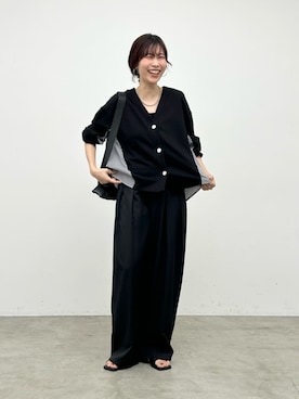 「LARUTA（ラルータ）の【LARUTA】3本タックワイドスラックス（スラックス、ブラック系）」を使った、Haruさん（レディース・160cm）の春コーディネート