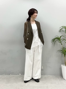 「LARUTA（ラルータ）の【LARUTA】前後2WAY裾レースキャミブラウス（キャミソール、ホワイト系）」を使った、Haruさん（レディース・160cm）の春コーディネート