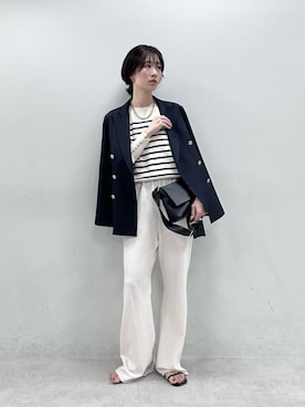 「LARUTA（ラルータ）の【LARUTA】金ボタンテーラードジャケット（テーラードジャケット、ブルー系）」を使った、Haruさん（レディース・160cm）の春コーディネート