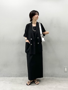 「LARUTA（ラルータ）の【LARUTA】ジャケットSETキャミワンピース（テーラードジャケット、ブラック系）」を使った、Haruさん（レディース・160cm）の夏コーディネート