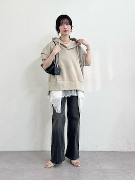 「LARUTA（ラルータ）の【LARUTA】前後2WAY裾レースキャミブラウス（キャミソール、ホワイト系）」を使った、Haruさん（レディース・160cm）の春コーディネート