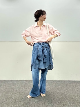 「LARUTA（ラルータ）の【LARUTA】キーリング付きロゴトートバッグ（トートバッグ、ホワイト系）」を使った、Haruさん（レディース・160cm）の春コーディネート