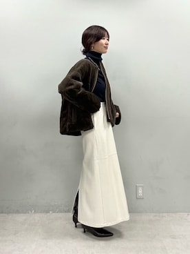 「アイテム（ノーカラーコート）」を使った、Haruさん（レディース・160cm）の冬コーディネート