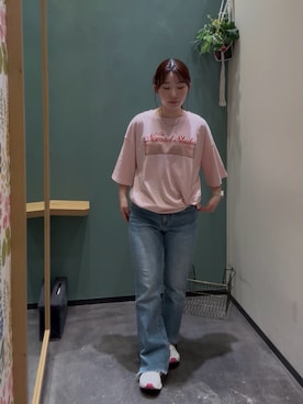 「CIAOPANIC TYPY（チャオパニックティピー）の【KELLY】vintagedenimフレア（Denim pants、ブルー系）」を使った、レナさん（レディース・152cm）の秋コーディネート