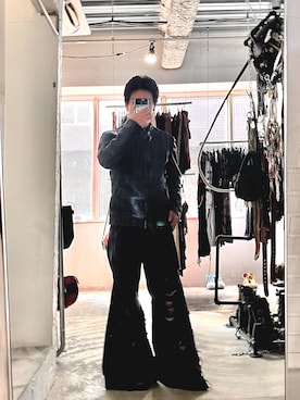 「アイテム（ライダースジャケット）」を使った、mokkoo7さん（メンズ・164cm）の秋コーディネート