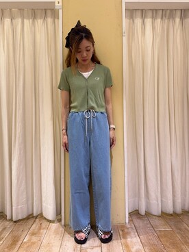 「ehka sopo（エヘカソポ）のくしゅくしゅギンガム厚底サンダル（サンダル）」を使った、uri630さん（レディース・163cm）の夏コーディネート