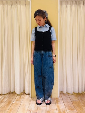 「ehka sopo（エヘカソポ）のくしゅくしゅギンガム厚底サンダル（サンダル）」を使った、uri630さん（レディース・163cm）の夏コーディネート