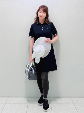 「adabat（アダバット）の【ADABAT NAVY】吸水速乾/接触冷感 カノコポロえりワンピース（ワンピース、ブルー系）」を使った、ᴀᴋɪ ꕤ୭さん（レディース・167cm）の春コーディネート