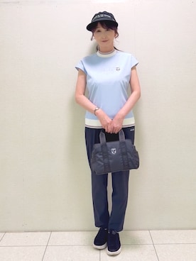 「adabat（アダバット）の【ADABAT NAVY】吸水速乾/接触冷感 フレンチスリーブモックT（Tシャツ/カットソー、ブルー系）」を使った、ᴀᴋɪ ꕤ୭さん（レディース・167cm）の春コーディネート