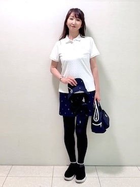 「adabat（アダバット）の【UVカット】3Dジャカード半袖ポロシャツ（ポロシャツ、ホワイト系）」を使った、ᴀᴋɪ ꕤ୭さん（レディース・167cm）の夏コーディネート