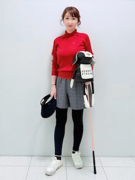 「adabat（アダバット）の【ADABAT NAVY】ワイドリブスプリットカラーニット（ニット/セーター、レッド系）」を使った、ᴀᴋɪ ꕤ୭さん（レディース・167cm）の冬コーディネート