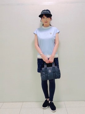 「adabat（アダバット）の【ADABAT NAVY】吸水速乾/接触冷感 フレンチスリーブモックT（Tシャツ/カットソー、ブルー系）」を使った、ᴀᴋɪ ꕤ୭さん（レディース・167cm）の春コーディネート