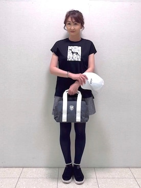 「adabat（アダバット）の接触冷感/抗菌防臭/消臭 アイスクリアコットンチュニックT（Tシャツ/カットソー、ブラック系）」を使った、ᴀᴋɪ ꕤ୭さん（レディース・167cm）の春コーディネート