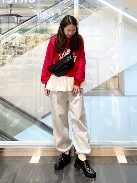 「ORiental TRaffic（オリエンタルトラフィック）の＼ 厚底 ／ ボリューム ソール レースアップ シューズ /61105（パンプス、ブラック系）」を使った、ほのさんの春コーディネート