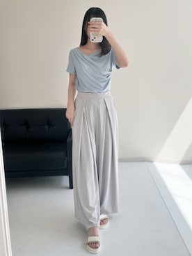 「nissen（ニッセン）の接触冷感クロスタックストレッチワイドパンツ（パンツ、グレー系）」を使った、sakuさん（レディース・159cm）の春コーディネート