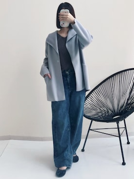 「SMILE LAND（スマイルランド）の＜大きいサイズ＞バレルレッグデニムパンツ（ゆったりヒップ）（デニムパンツ）」を使った、sakuさん（レディース・159cm）の秋コーディネート